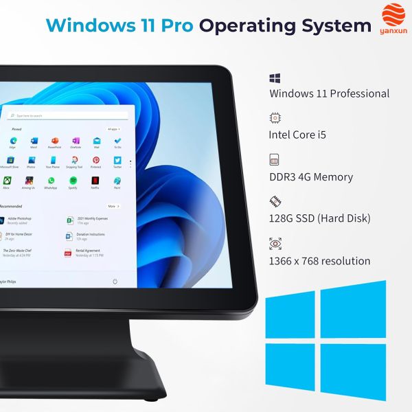 17” 10-Point Touch POS Machine (YX-PO1701S) – Windows 11 Pro/Android 11, Core i5/2GB RAM, 128GB/32GB Storage, Multi-Port Connectivity for Retail & Hospitality