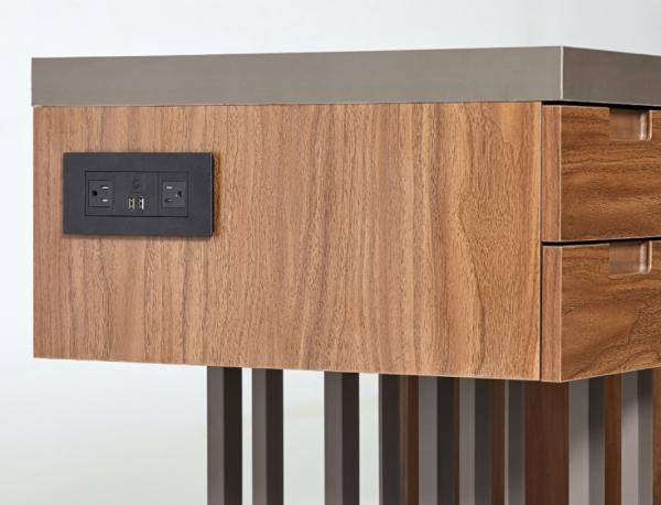 Luxury HPL Laminate Metal Frame Hotel Writing Desk With 2 Drawers And Power