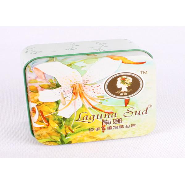 Soap Sud Packaging Rectangular Hinged Tin Containers With Artwork Printing Outside