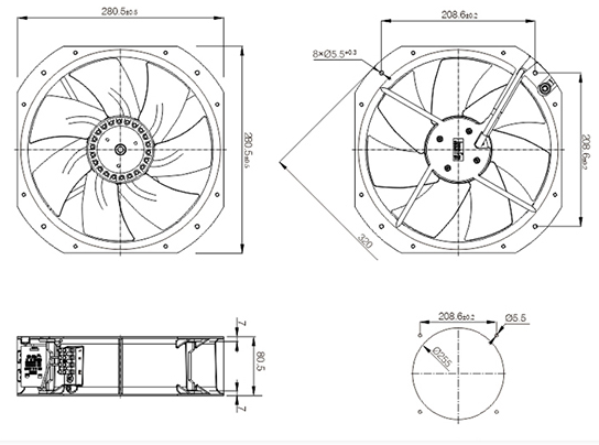 1000 CFM 280mm CPU Cooler Housing , High Speed Cooling Fan Aluminium Alloy