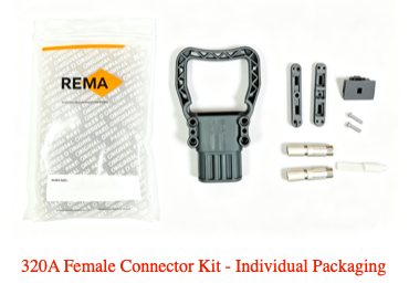 Original REMA DIN320 Female Socket Battery Connector, 50/70/95mm² Cable, 320A 150VDC, Acid-Resistant Grey Housing, Forklift Charging Receptacle with Coding Pin & Auxiliary Pilot Contacts