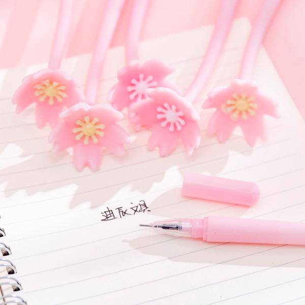 12pcs Jolis stylos à l'encre en gel de fleurs roses stylos d'écriture 0,5 mm Noir Fun Kawaii stylos en vrac pour les enfants fournitures scolaires de bureau