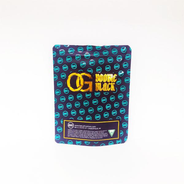 Saco de embalagem de maconha impressa com estampagem de ouro UV Bolsa de papel alumínio personalizada 3.5g