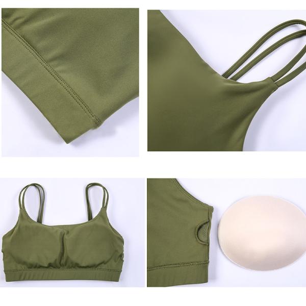 Yoga Push Up Womens Sports Bra Double Ribbon Sexy Nylon Quick Dry