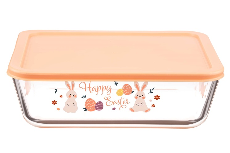 IKOO High borosilicate glass food container with customizable lid color and design available in rectangular square and round shapes