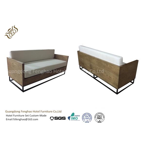Nordic Style Soild Wood Backrest Hotel Room Sofa Upholstered Stainless Steel Frame