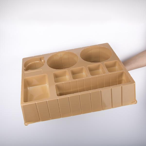 Yellow 9 Compartment 41cm Plastic Food Tray Packaging