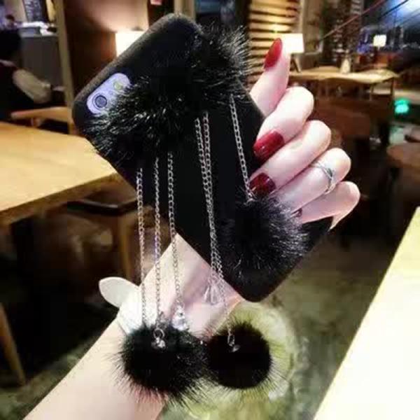 DIY Luxurious Small Fox Hair Chain Ball Pendants Cloth Type Cell Phone Case Cover For iPhone 7 6s Plus