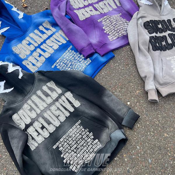 500Gsm Brodería con capucha con aplicación ropa de calle con capucha de gran tamaño a prueba de viento