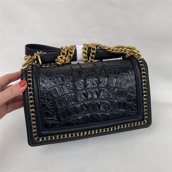 Authentic Crocodile Skin Women Gold Chain Purse Genuine Alligator Leather Lady Small Handbag Female Cross Shoulder Bag
