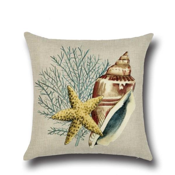 Beach Throw Pillow Covers Sea Theme Sea Horse-Seashell-Fish-Starfish Nautical Pillow Cases Home Decorative Cushion Cover