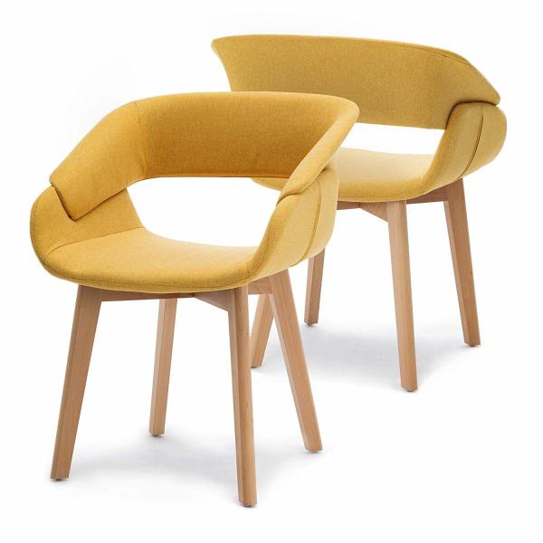 Linen Fabric Restaurant Arm Chair Upholstered Side Seat Club Guest With Solid Wood Legs