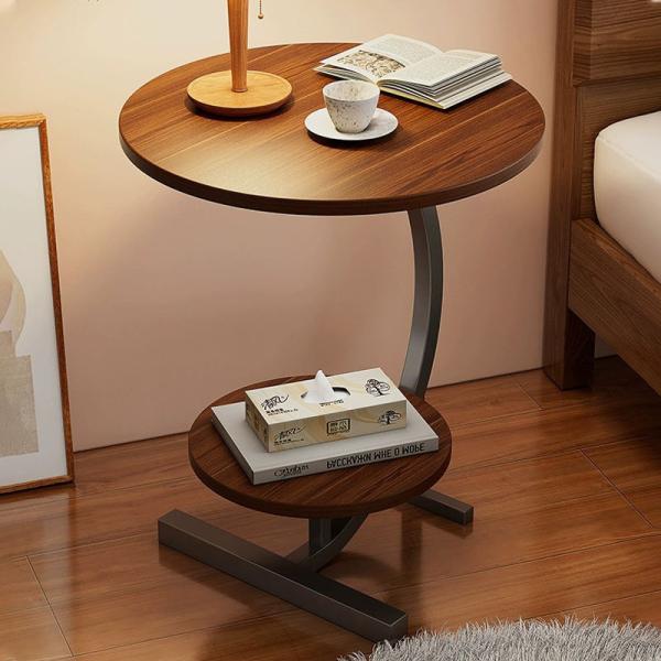 2-Tier Round Sofa Side Faux Marble End Table, Beside with Storage Shelf C-Shaped Legs, Nightstand for Living