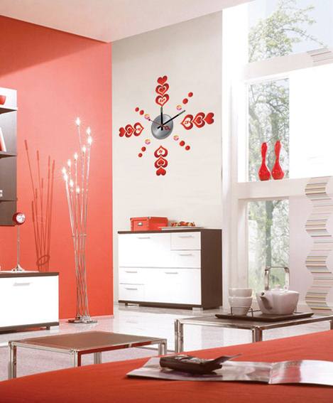 Heart Acrylic Vinyl Wall Sticker Designer Wall Clocks 10D055 