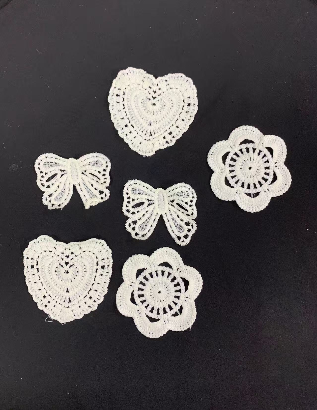  100% Polyester Embroidery Patches, Heart Flower Bow Hollow Cutwork Lace Appliques for Dress Garment DIY Decoration