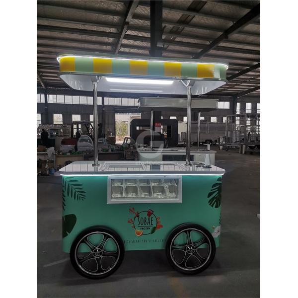 Commercial Mini Frozen Ice Cream Display Cart Trailer Gelato Mexican Beach Ice Cream Freezer Hand Cart Push Carts For Ice Cream