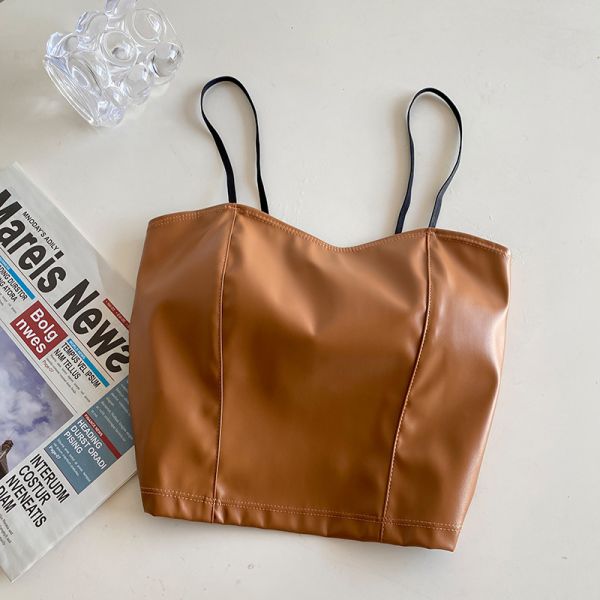 Ladies Vest Style Leather Suspenders Beautiful Back Vest Women's Slim Short Fixed Cup Chest Pad Women Vest Style Bra