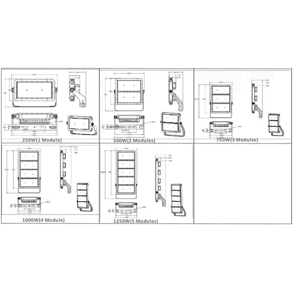 1000W Led Floodlights  F5 Black Design For Sport And High Mast Lighting