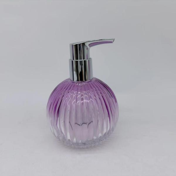 Glass Bathroom Accessories Round Shape With Ribbed Vertical Stripe Hand Soap Bottle Bath Soap Dispenser