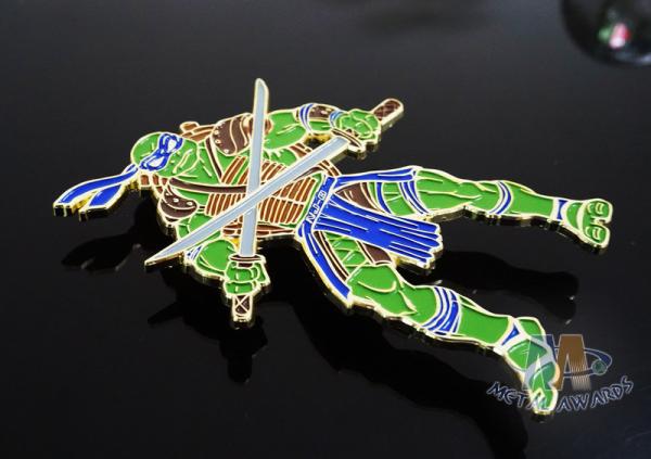 Custom Logo Ninja Turtle Zinc Alloy Metal Lapel Pin Bages, Cut Out Stye Shiny Gold Plating With Rupper