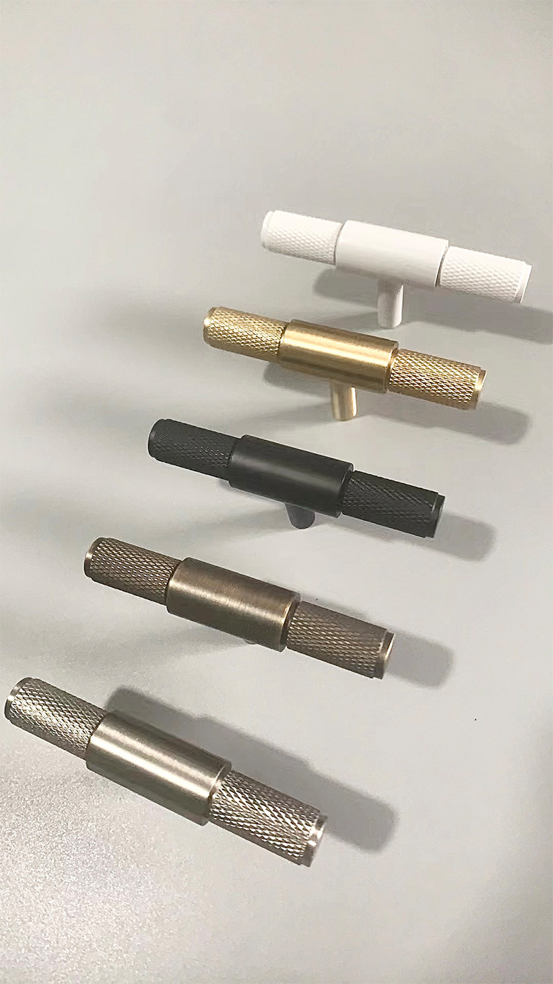 Modernity Minimalist Nordic Brass T-Bar Long Handle Adjustable Cabinet Wardrobe Door Hardware with Knurled Door Knob