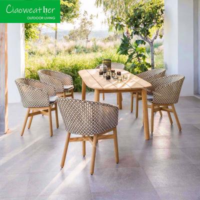 Customized Color Modern Teak Wood Garden Sofa Chair Rattan Wicker Weaving Garden Chair for Outdoor Furniture in Hotels