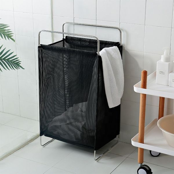 2022 Wholesale Large Nylon S304 Bathroom Kids Baby Foldable Collapsible Portable Fabric Dirty Laundry Basket with Handle