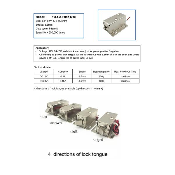 U1054-2 DC 12V 24V Normally Open Push Pull Electric Solenoid Cabinet Lock