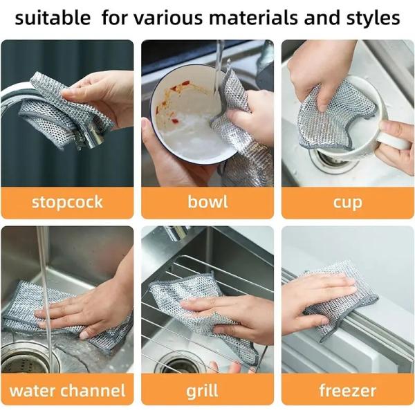 KILINE Double Sided Nylon Kitchen Cleaning Towel Non-Stick Oil Bamboo Fiber and Silver Wire Durable and Easy to Clean