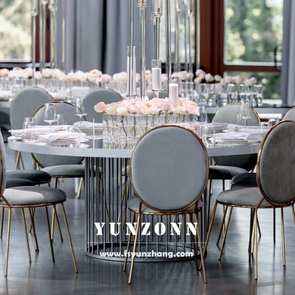 Gold Stainless Steel Dining Round Tables Event Rental Design Table and Chairs