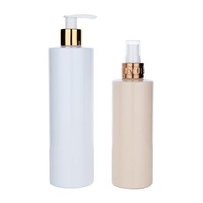 250ml 400ml white/orange cylindrical smooth with white pump for shampoo lotion bottle