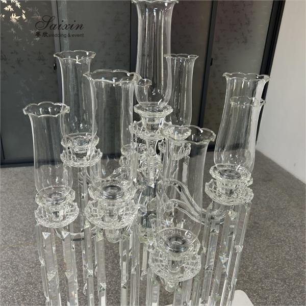 Wholesale Design Crystal Wedding Decoration Centerpiece Clear Candelabra With Hanging Crystal