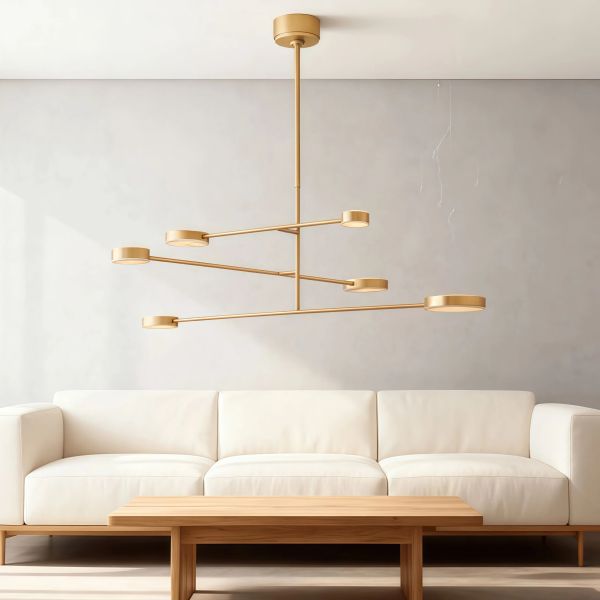JYLIGHTING Modern Modern Branch Pendant Chandelier, Matte Gold Iron Frame & Alabaster Light Covers for Kitchen Island & Hotel Lobby