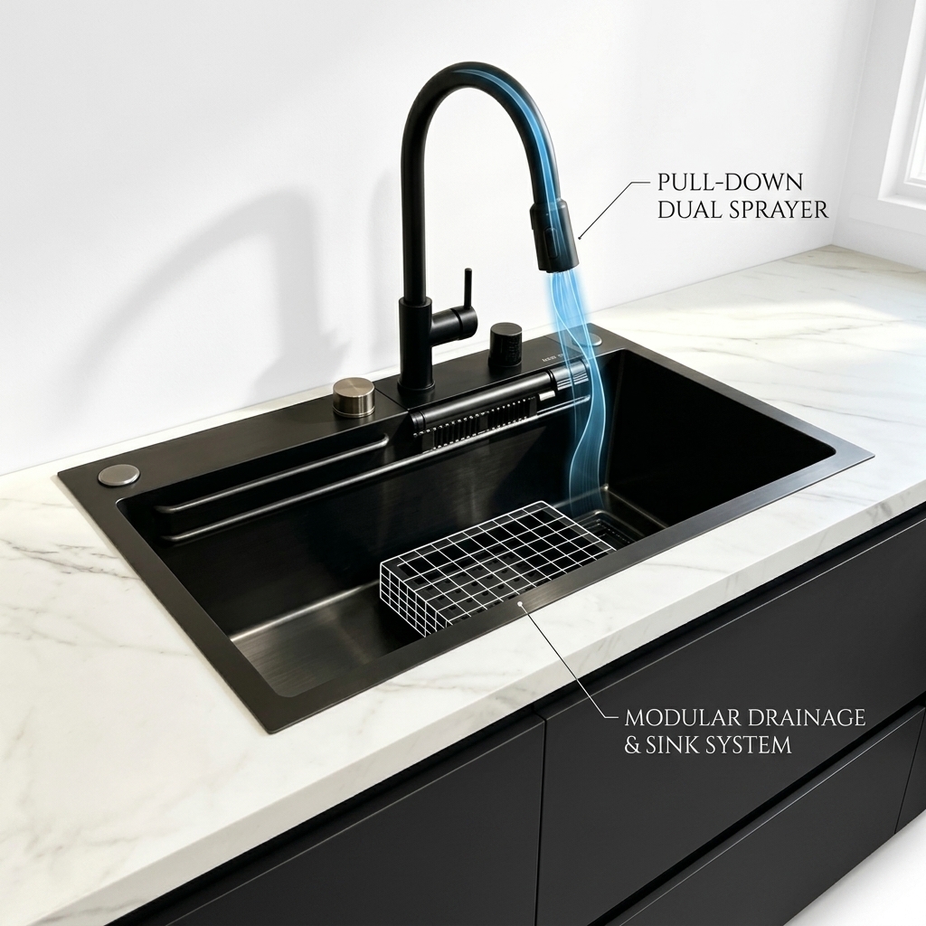 Flush Mount / Inset Kitchen Sink 18-Gauge 304 SS Main & Auxiliary Bowl Kitchen Sink Gold-Toned Flush-Mount 1000mm 300mm Extra-Deep Basin | Custom Basin Depth Available | Custom Steel Gauge Available