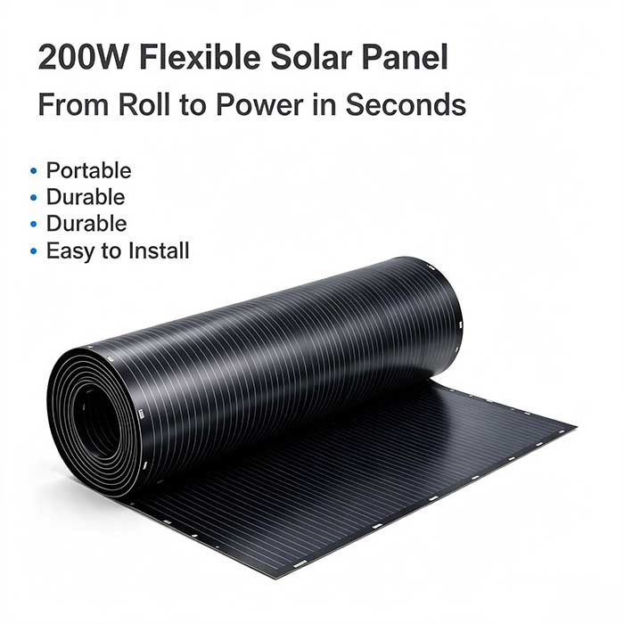 200W Lightweight Flexible Solar Panel IP68 Waterproof, 360° Bend Solar Kit for Camper Van Marine Off‑Grid
