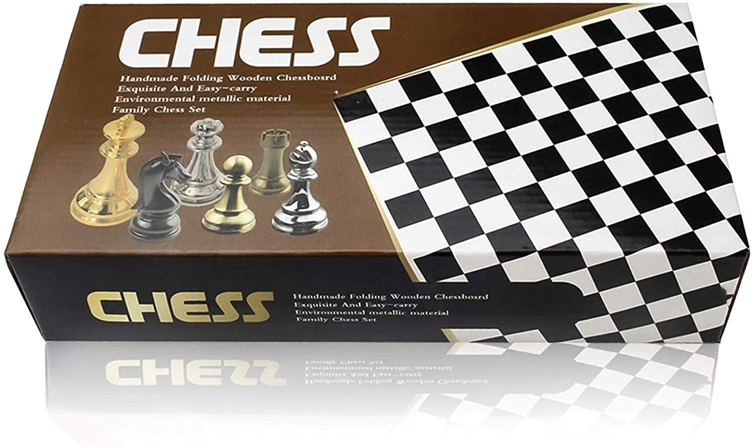 Professional Custom Zinc Alloy Metal Chess Set with Board and Customized Logo 40*40*3.5cm for Gift