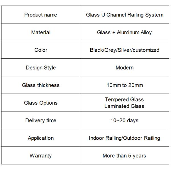 Customizable Aluminum U Channel Glass Railing with Tempered Glass and Powder Coated Finish