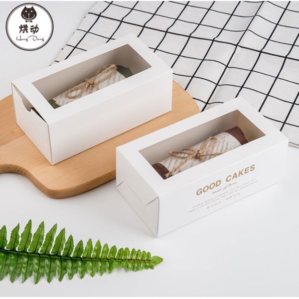 Oblong Paperboard Disposable Food Packaging Cardboard Box For Bread Macaron Cake