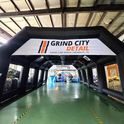 Commercial Oxford Fabric Inflatable Car Wash Tent with Drive Through Air Frame Custom Branding and Lighting for Detailing Businesses and Events