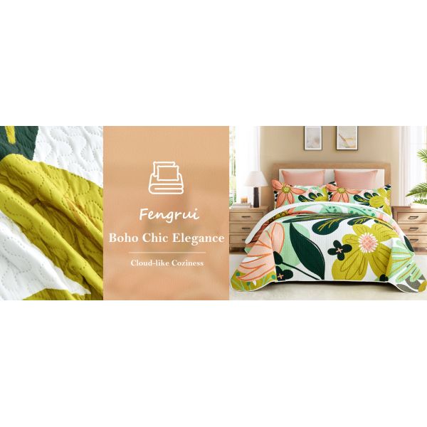 Boho Floral Quilt Sets,Mid Century Botanical Leaves Microfiber Bedding Quilts Set