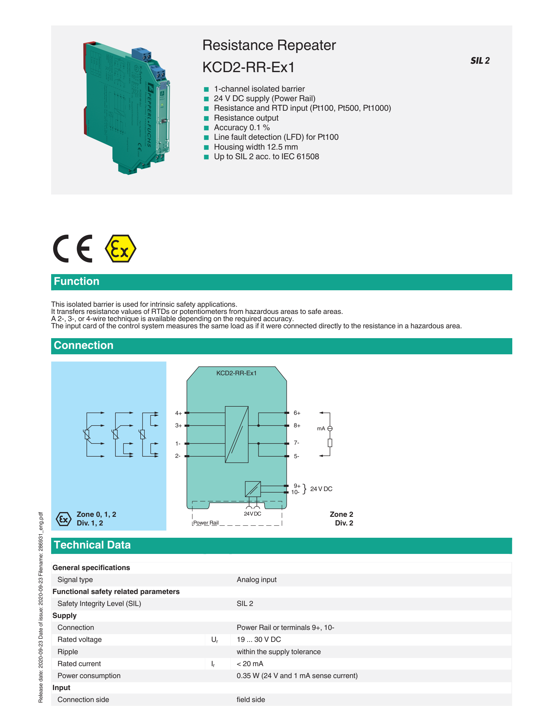 PEPPERL+FUCHS Safety Barrier Resistance Repeater KCD2-RR-Ex1 Isolated Barrier