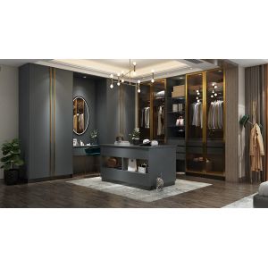 Gray Gold Stainless Steel Wardrobe Cabinet SS Almirah Glass Doors For Clothes