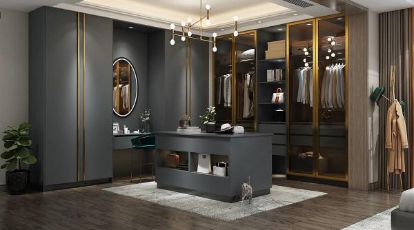Gray Gold Stainless Steel Wardrobe Cabinet SS Almirah Glass Doors For Clothes