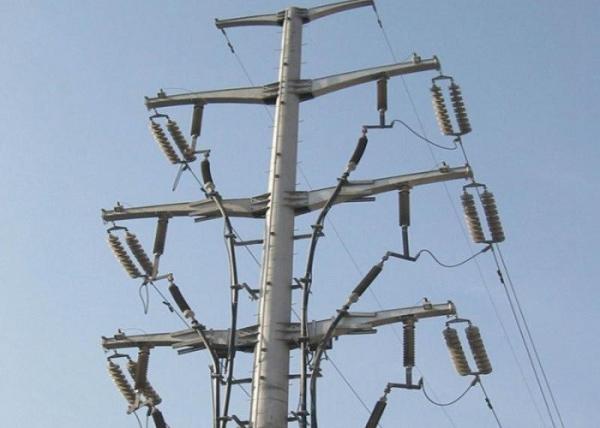 Hot Dip Galvanized Tubular Steel Tower 10KV - 750KV Voltage Silver Color