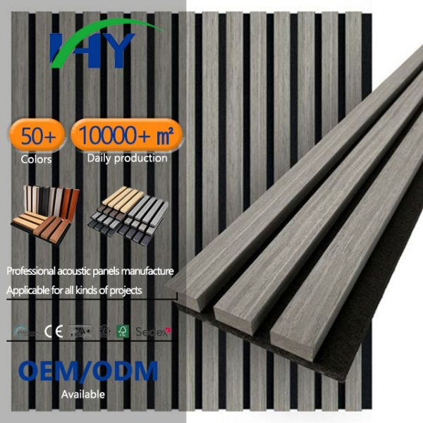 Aesthetic Gray EV Twill Slatted Wood Acoustic Panels For Renovation