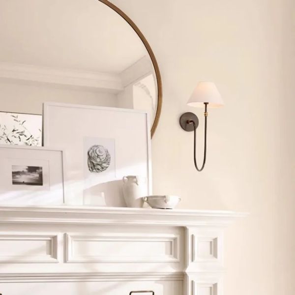 Retro Balcony Rural Bedroom Bedside Study Fabric Lampshade Collins Wall Light(WH-OR-261)