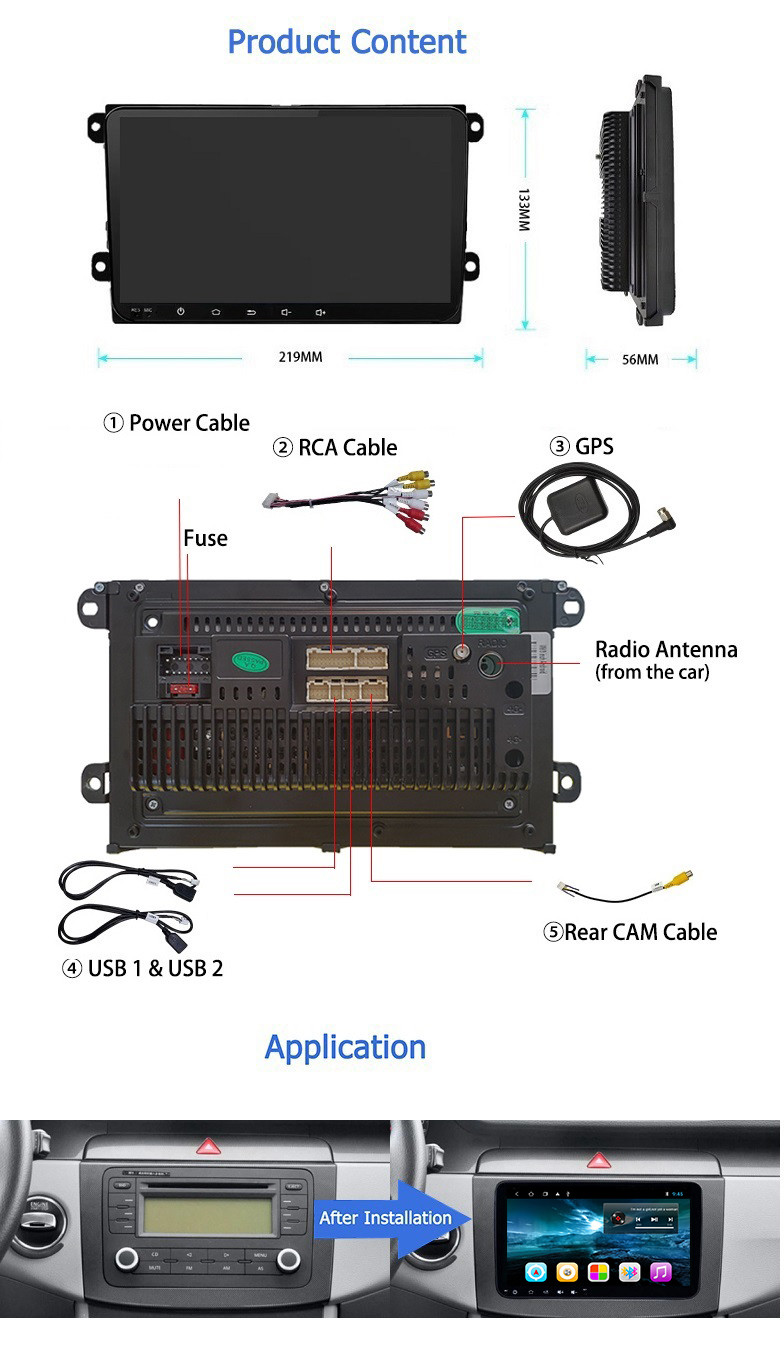Двойная Дина 9 дюймов 4 ядра 1 ГБ + 16 ГБ Android Car Radio HD Screen GPS автомобильная навигация для VW Golf Tiguan