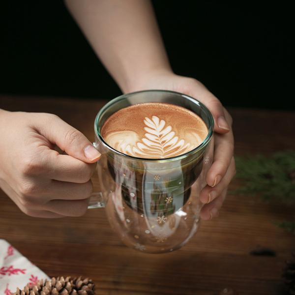 300ml Glass Christmas Double Wall Mugs with Cute Design and Custom Logo Gift Boxed