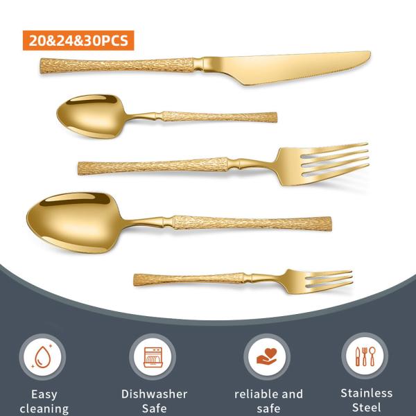 Set de talheres de aço inoxidável de cintura pequena padrão de martelo de aço inoxidável de talheres ocidentais caixa de presente 30 peças