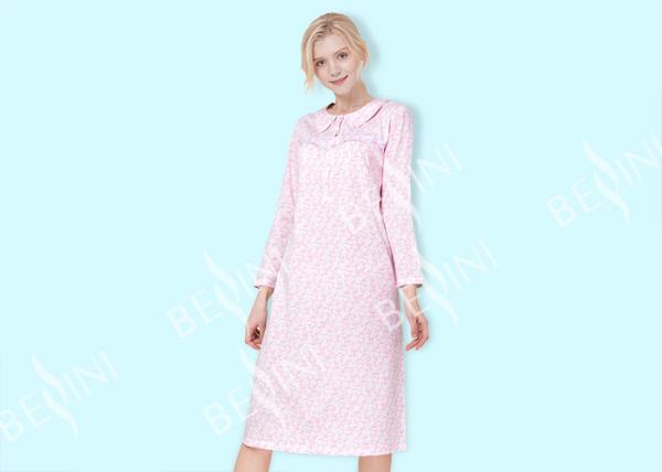 Doll Collar Style Ladies Night Dresses Sleepwear Pima Printed OEM / ODM Available